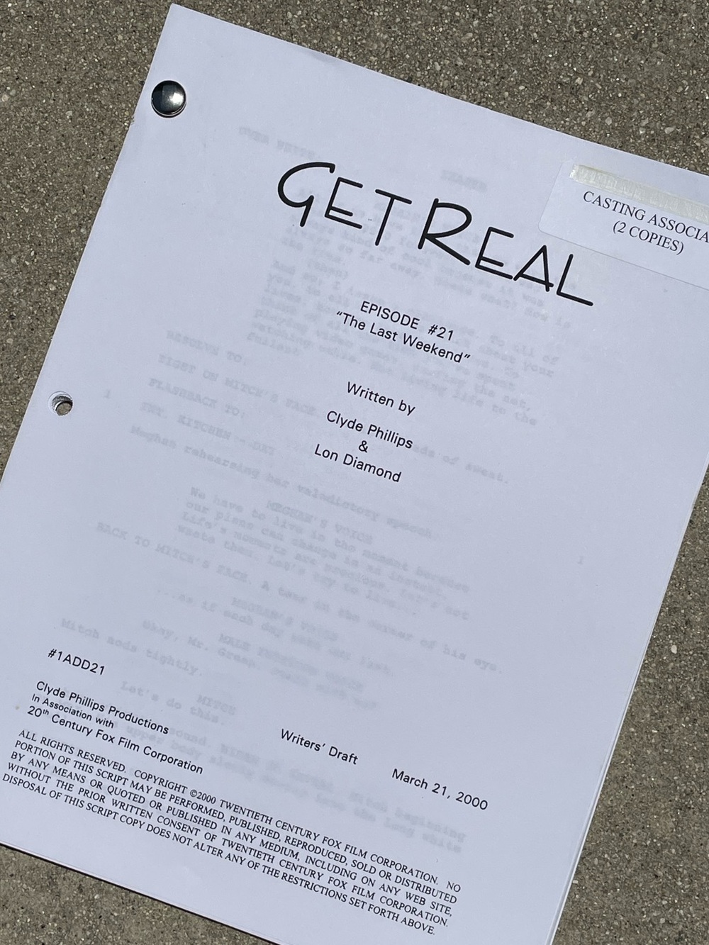 Get Real 90s TV Series Anne Hathaway Eisenberg ECO Production Used Script #21